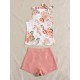 Floral Tie Neck Top & Button Shorts