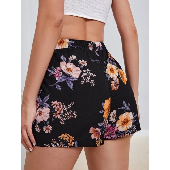 Floral Print Knot Front Shorts